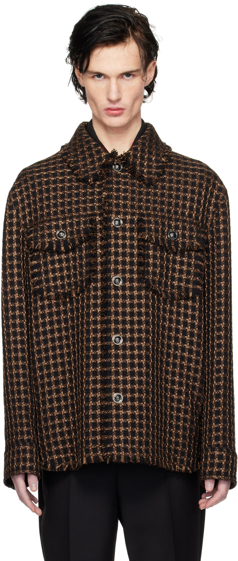 Takki Versace Tweed Overshirt Jacket Ruskea | 1017402_1A12329