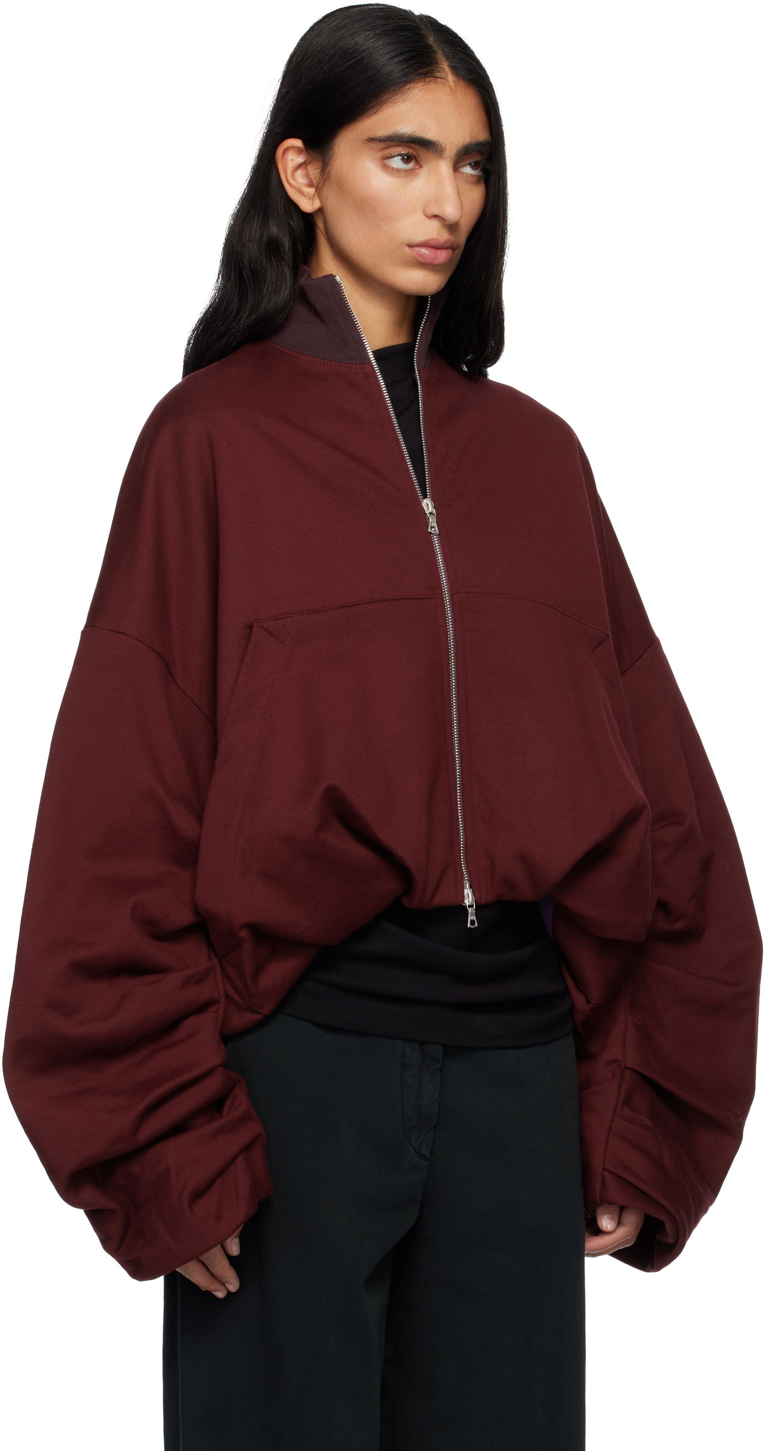 Takki Dries Van Noten Dries Van Noten Draped Jersey Track Jacket Burgundia | 252-011129-2611, 1