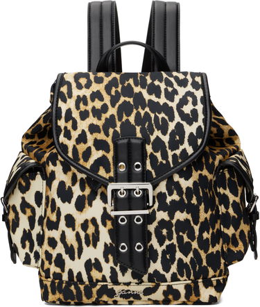 Reppu GANNI Ganni Leopard Print Small Nylon Bucky Backpack Beige | A6617, 0
