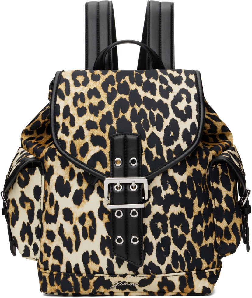 Reppu GANNI Ganni Leopard Print Small Nylon Bucky Backpack Beige | A6617