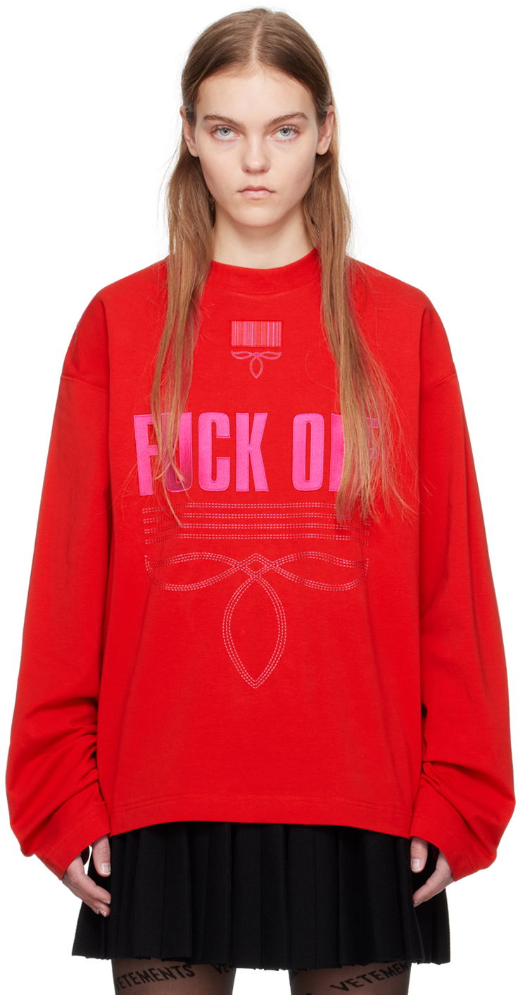 Huppari VETEMENTS VTMNTS Embroidered Long Sleeve T-Shirt Punainen | VL20LS120R