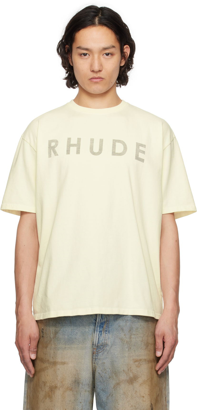 T-paita Rhude Rhude Distressed Logo T-Shirt Keltainen | RHSS25TT23012