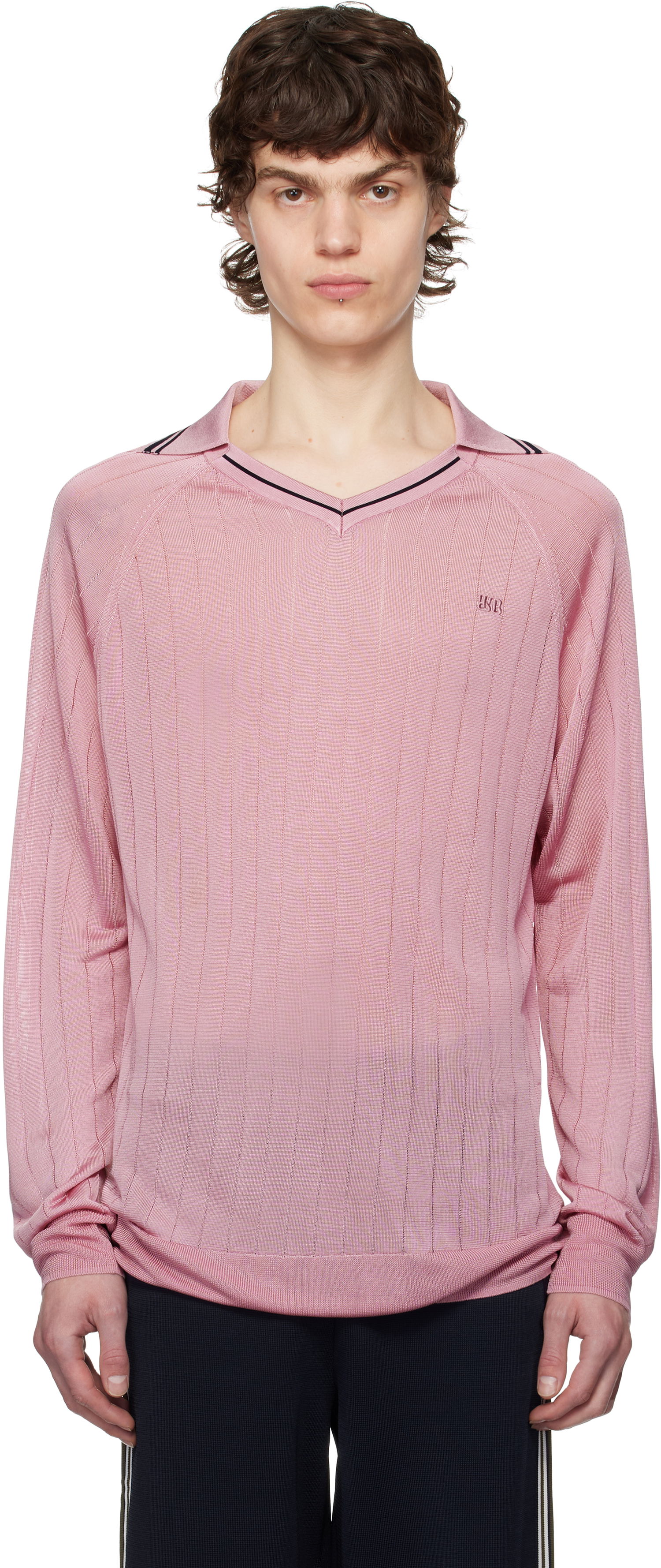 Villapaita Wales Bonner Wales Bonner Roots Knit Polo Shirt Vaaleanpunainen | MS25KN33-KN08-200 BRIGHT RAYON, 0