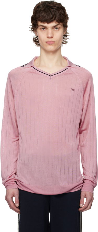 Villapaita Wales Bonner Wales Bonner Roots Knit Polo Shirt Vaaleanpunainen | MS25KN33-KN08-200 BRIGHT RAYON, 0
