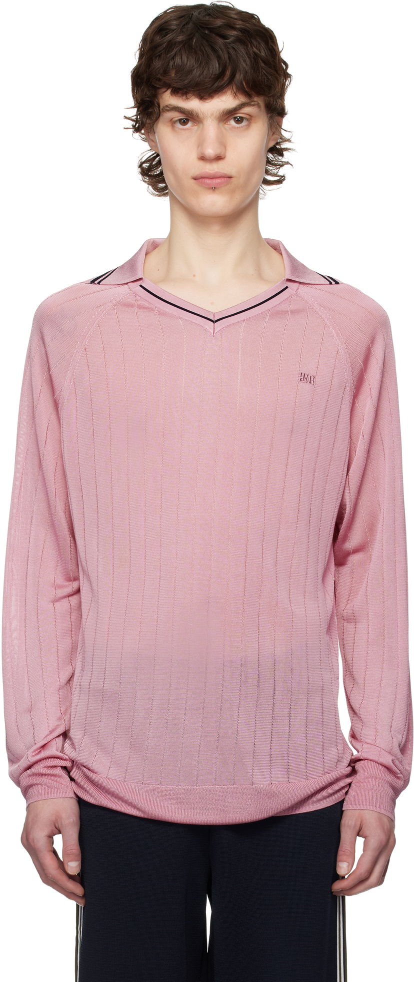 Villapaita Wales Bonner Wales Bonner Roots Knit Polo Shirt Vaaleanpunainen | MS25KN33-KN08-200 BRIGHT RAYON