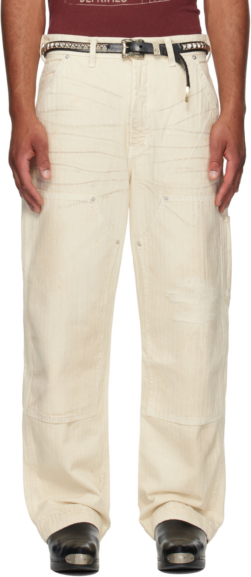 Housut Enfants Riches Déprimés Enfants Riches Déprimés Double Knee Paint Denim Trousers Valkoinen | 050-409