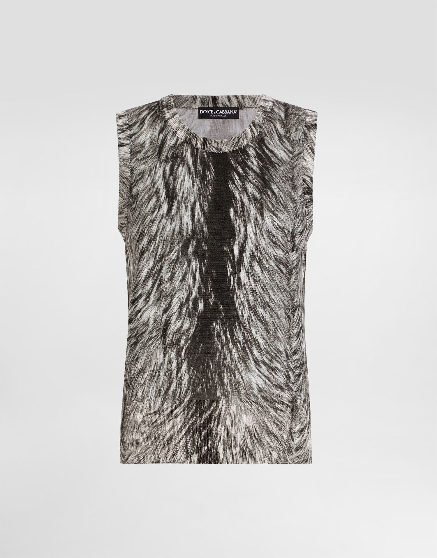 Tankkitoppi Dolce & Gabbana Dolce & Gabbana Silk Tank Top with Fur Print Harmaa | FXT04TJAHLAHI3VQ, 0