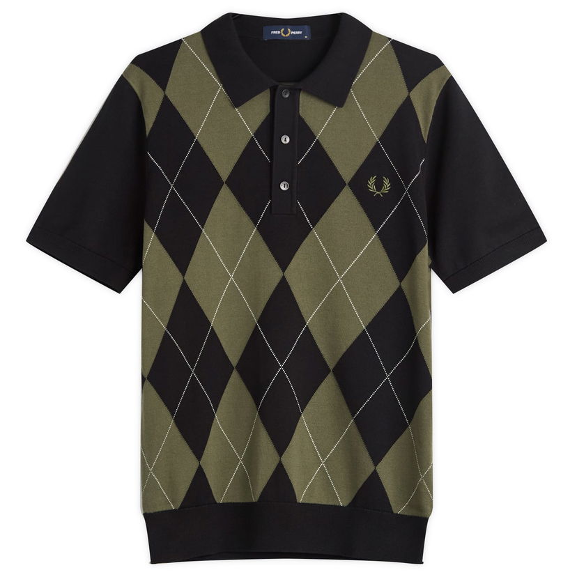 Poolopaita Fred Perry Fred Perry Argyle Knitted Polo Shirt, Size Large Musta | K1317-102