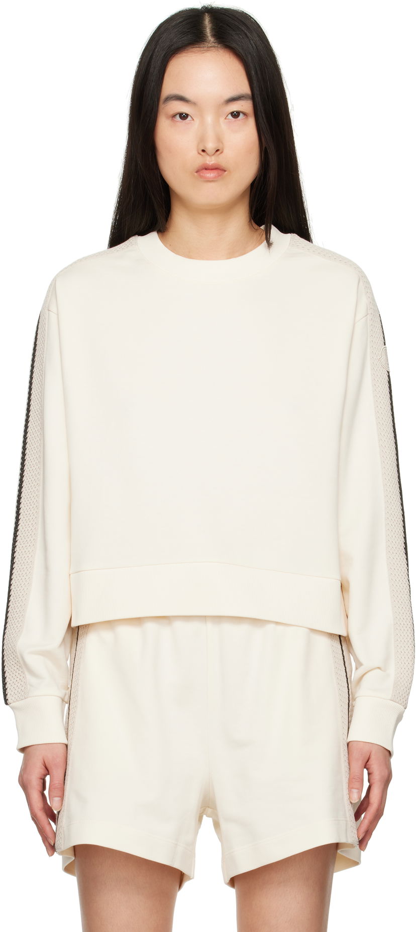 Villapaita Moncler Moncler Cropped Sweatshirt with Striped Trim Valkoinen | K10938G0003389A1K