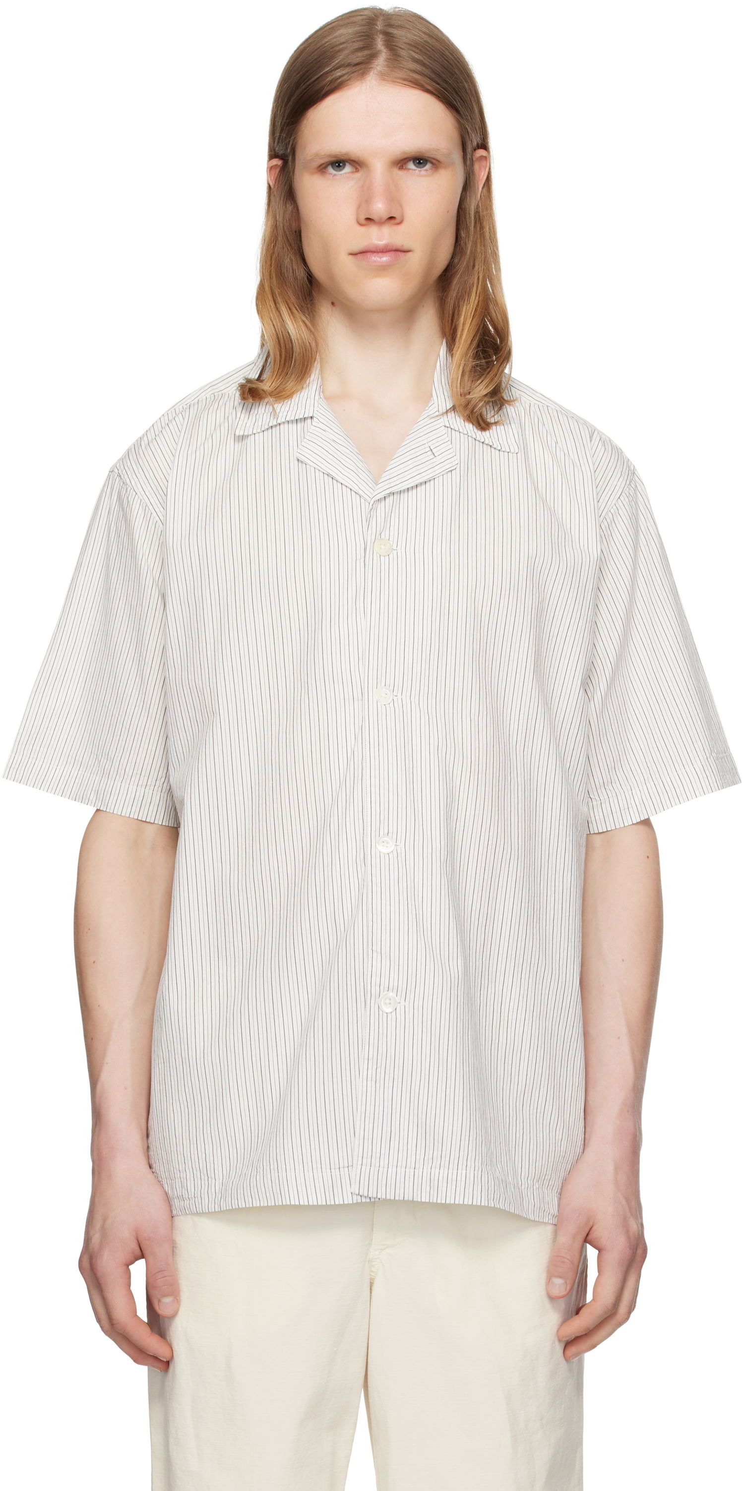 Paita NORSE PROJECTS Norse Projects Mads Poplin Stripe Short Sleeve Shirt Valkoinen | N40-0831, 0