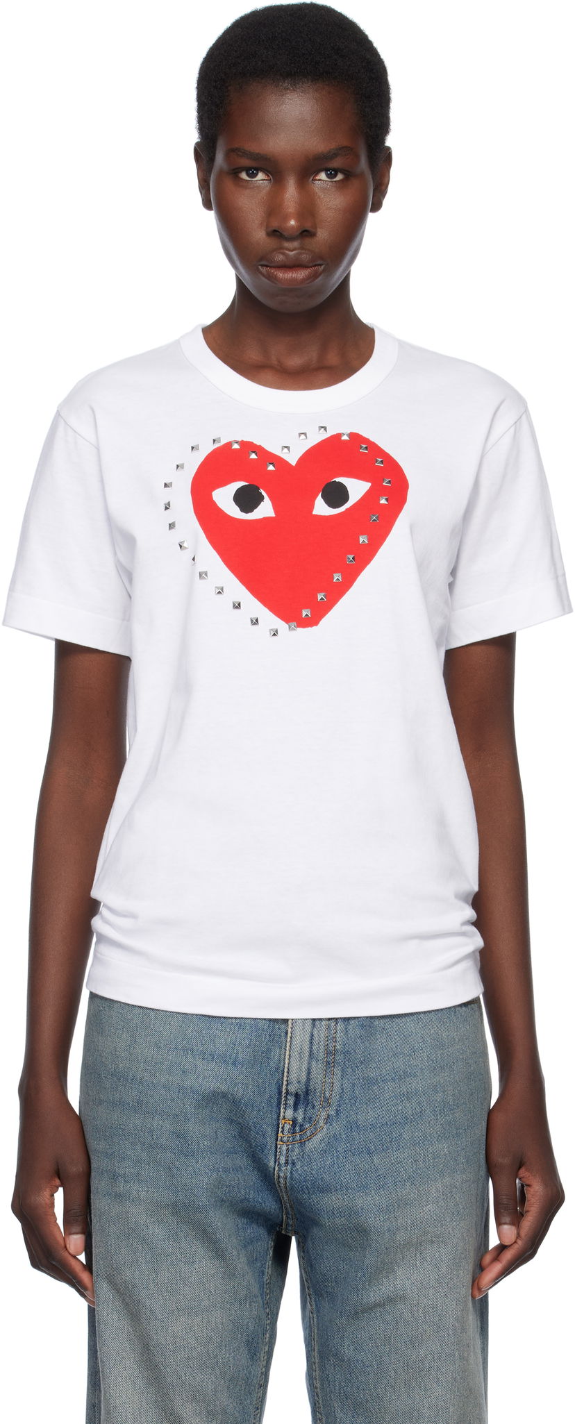 T-paita Comme des Garçons COMME des GARÇONS PLAY Stud Print Red Heart T-Shirt Valkoinen | AX-T803-051