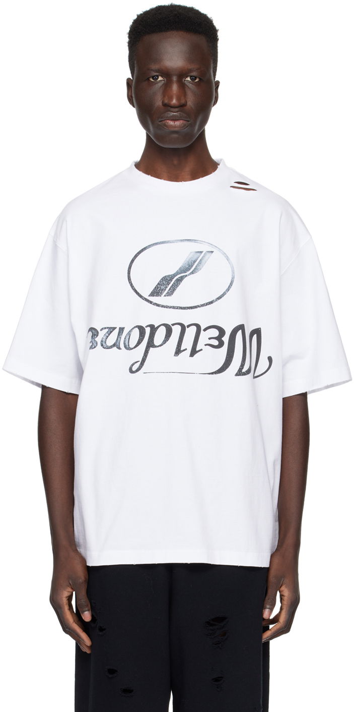 T-paita We11done Distressed Logo T-Shirt Valkoinen | WD-TT3-22-905-U-WH