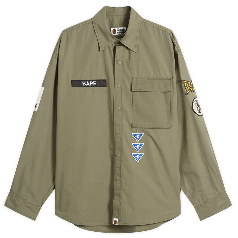 Paita BAPE A Bathing Ape Logo Military Shirt Vihreä | 001SHL801301M-ODR
