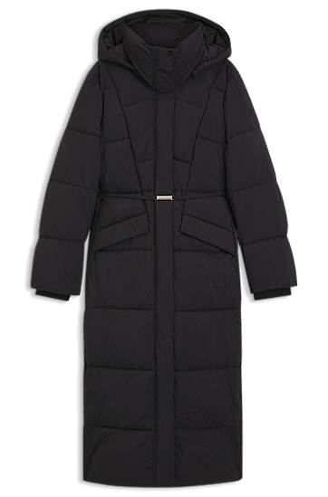Takit BOSS Long-length padded coat with metallic belt detail Musta | 50546844