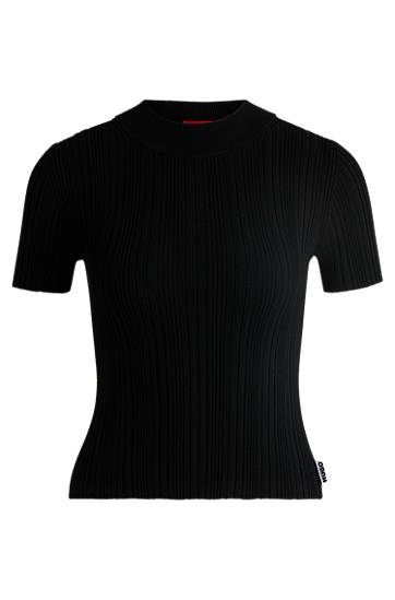 Villapaita BOSS Ribbed Knit Mock Neck T-Shirt Musta | 50514269
