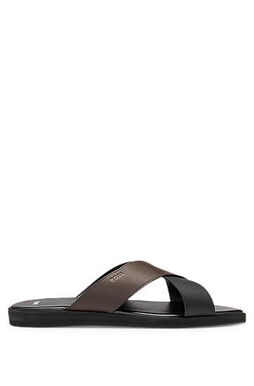 Asusteet BOSS Two-Tone Faux-Leather Slides Ruskea | 50541774, 1