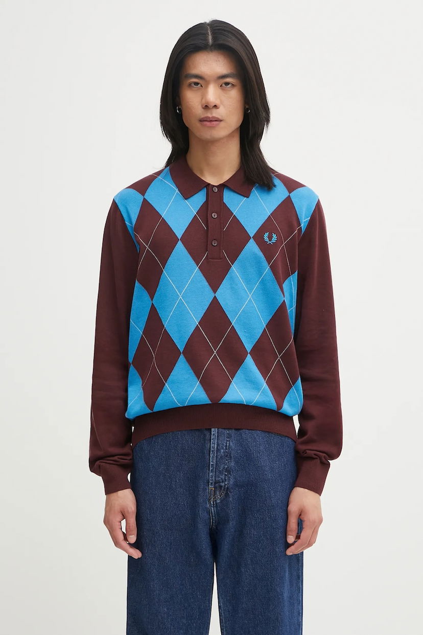 Poolopaita Fred Perry Fred Perry Argyle Knitted Long Sleeve Polo Ruskea | K1318