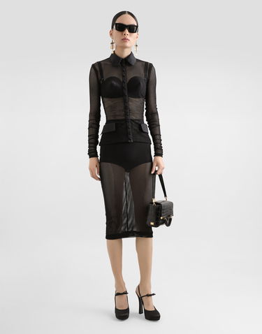 Hame Dolce & Gabbana Dolce & Gabbana Mesh Calf-Length Skirt Musta | F4CT6TFLREPN0000, 1