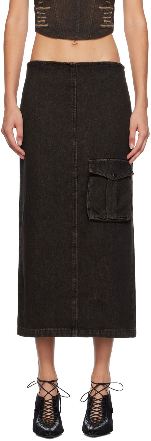 Hame Miaou Miaou Freya Denim Maxi Cargo Pocket Skirt Musta | 4047SD4BLK