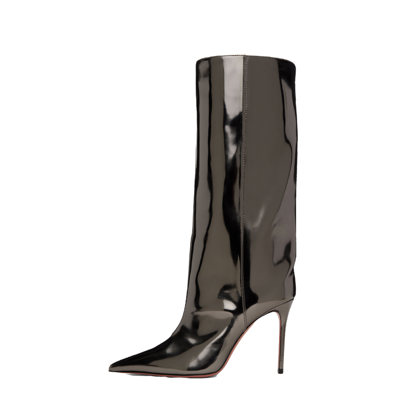 Tennarit ja kengät Amina Muaddi Fiona 95 Metallic Leather Tall Boots Musta | FIONA BOOT 95