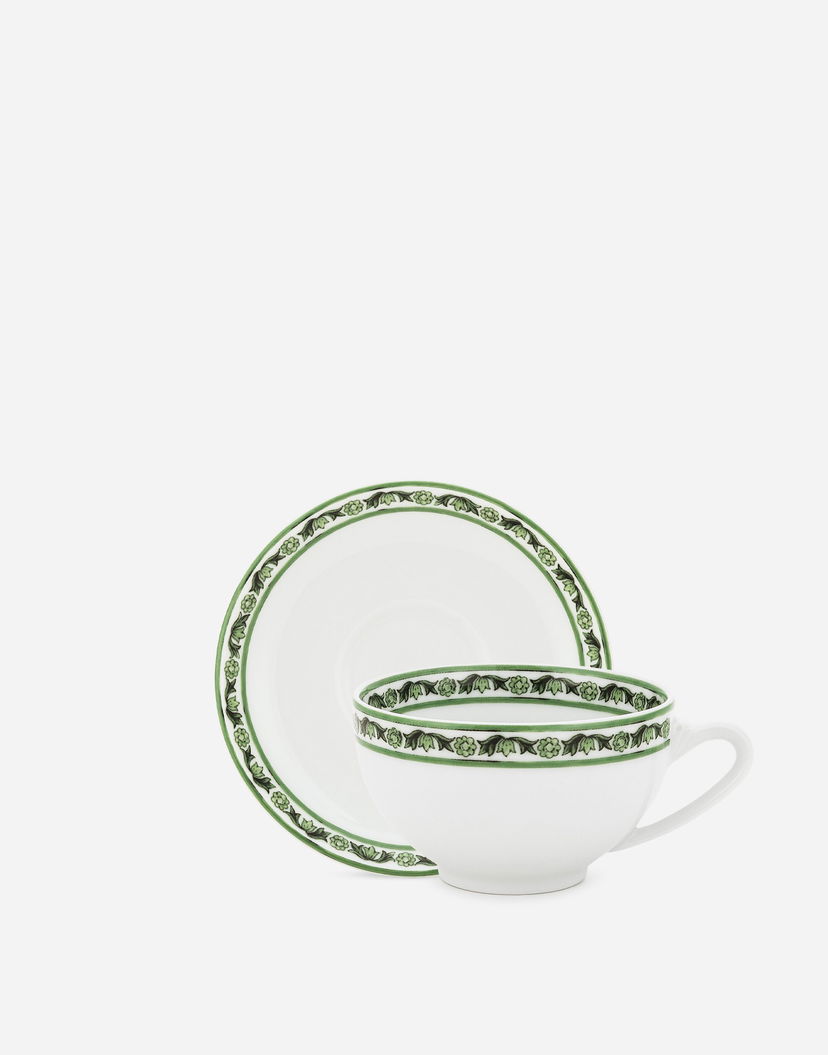 Kodin sisustus Dolce & Gabbana Porcelain Teacup And Saucer Set Vihreä | TC0S13TCALIUV028