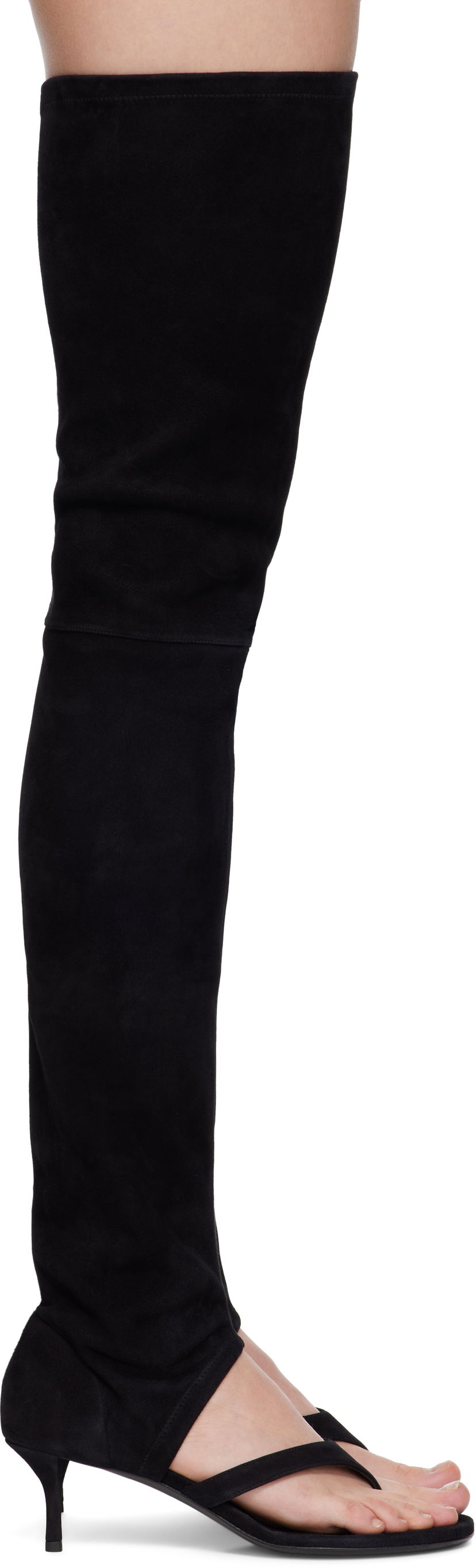 Vaatteet Alaïa ALAÏA Stretch Suede Tall Thong Boots Musta | AA3O057CK311