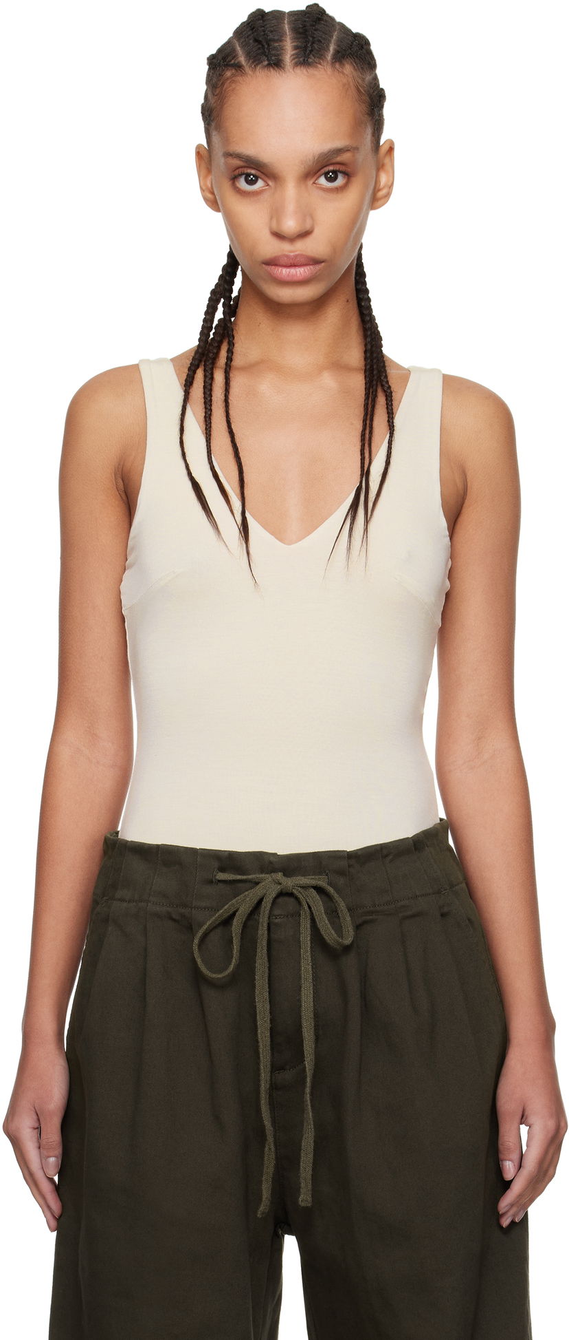 Tankkitoppi Entire Studios Off-White V-Neck Bodysuit Beige | ES2603CR