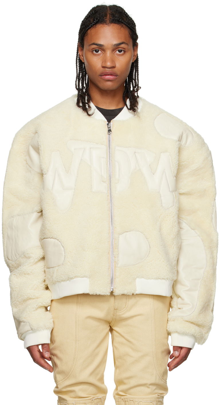Bomber-takki Who Decides War 'WDW' Digi Shearling Bomber Jacket Valkoinen | AW23-LTR-002
