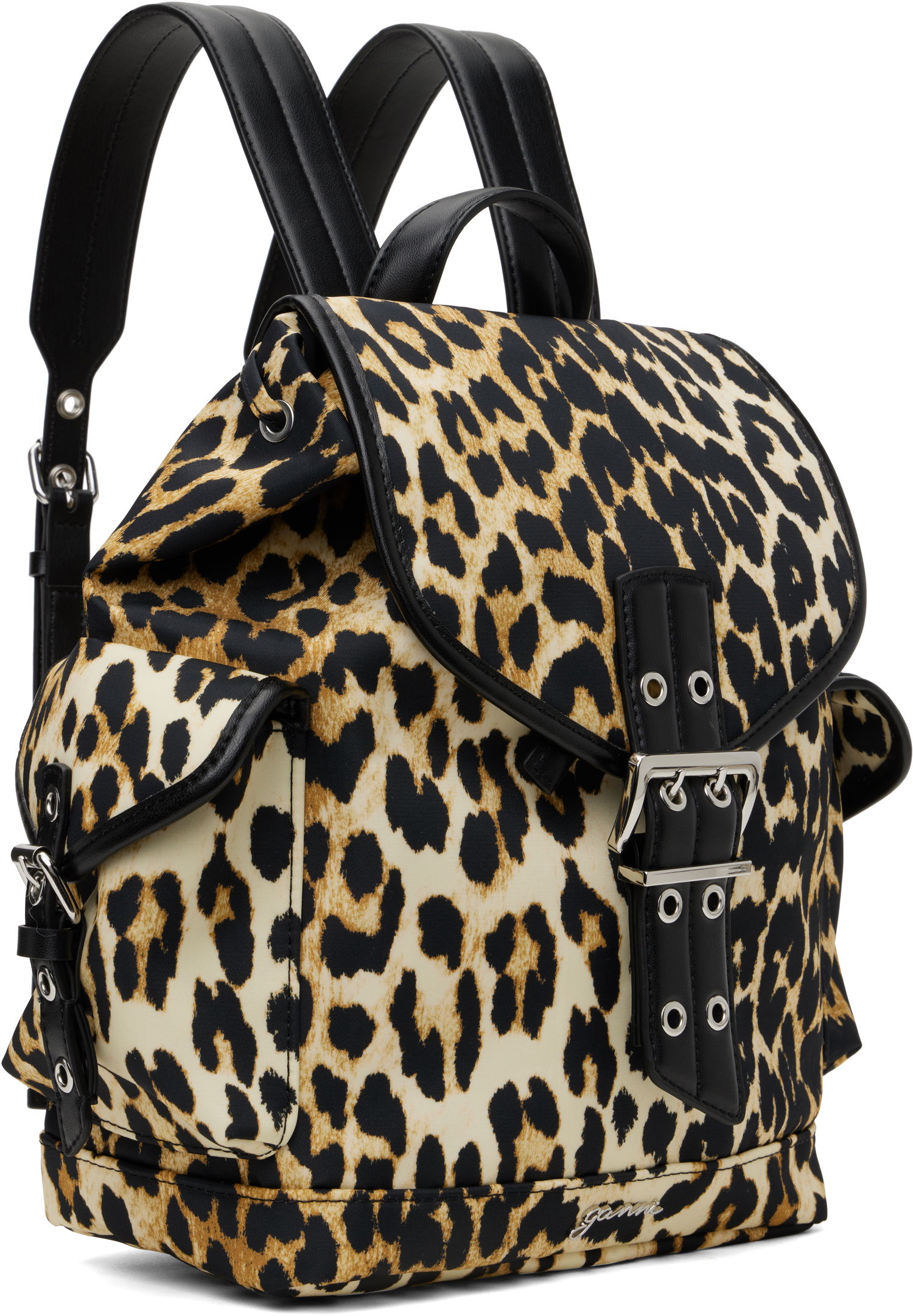 Reppu GANNI Ganni Leopard Print Small Nylon Bucky Backpack Beige | A6617, 1