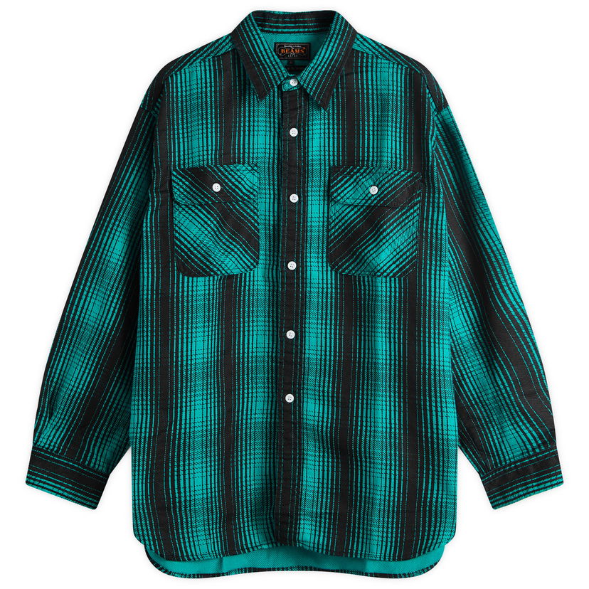 Paita BEAMS Plus Flannel Work Shirt, Size Large Vihreä | 3811-0889-139-65