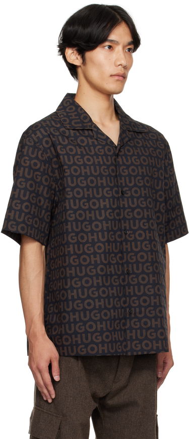 Paita BOSS Oversized-Fit Printed Cotton Poplin Shirt Vihreä | 50545377, 2