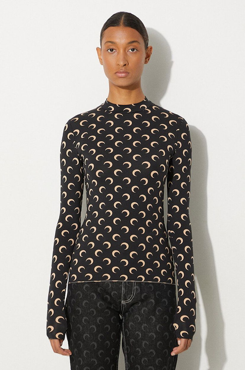 T-paita Marine Serre Long Sleeve T-Shirt Moon Print Musta | WTS005A.CJER0001