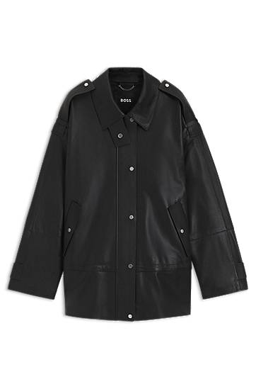 Takki BOSS Long-length biker jacket in leather Musta | 50544445