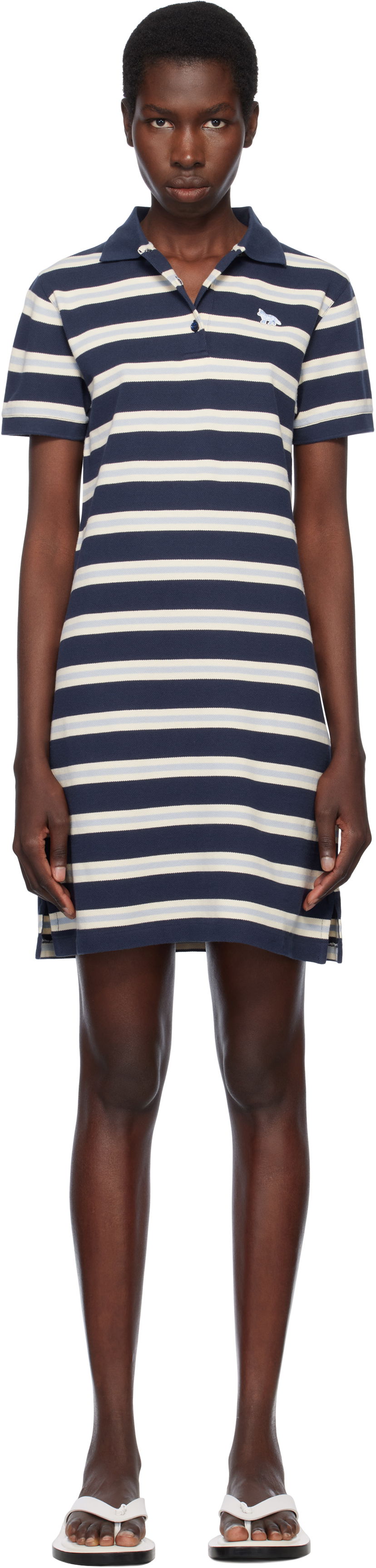 Mekko MAISON KITSUNÉ Maison Kitsuné Baby Fox Patch Striped Polo Dress Tummansininen | OW01619KJ7010