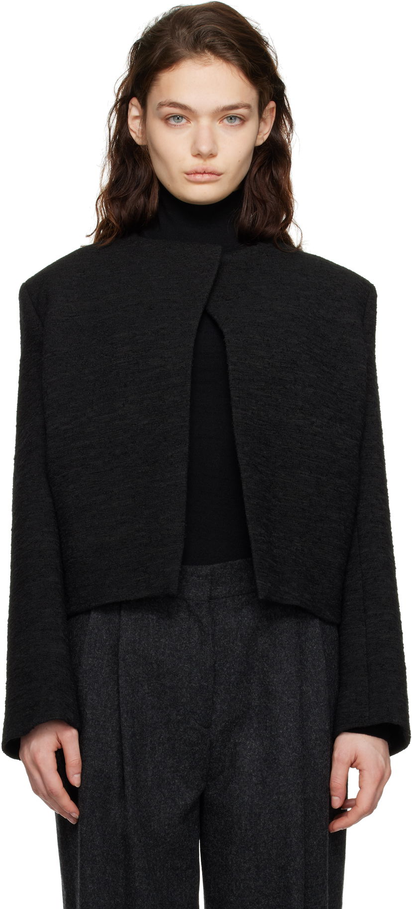 Liivi TOTEME TOTEME Cropped Bouclé Jacket Musta | 251-WRO4309-FB0271