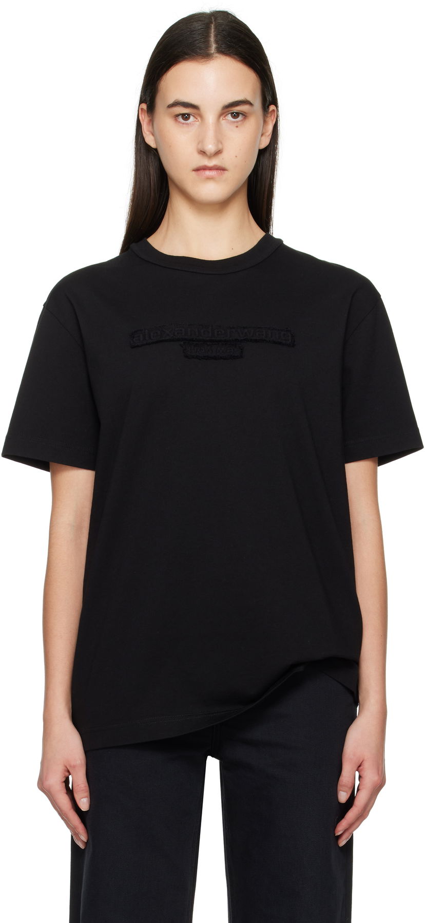 T-paita Alexander Wang Distressed Logo T-Shirt Musta | UCC1251786