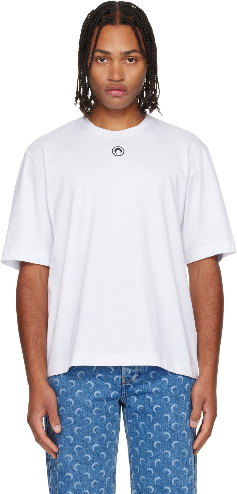 T-paita Marine Serre Moon Logo Jersey Loose Fit Short Sleeve T-Shirt Valkoinen | MTT077BCJER0009