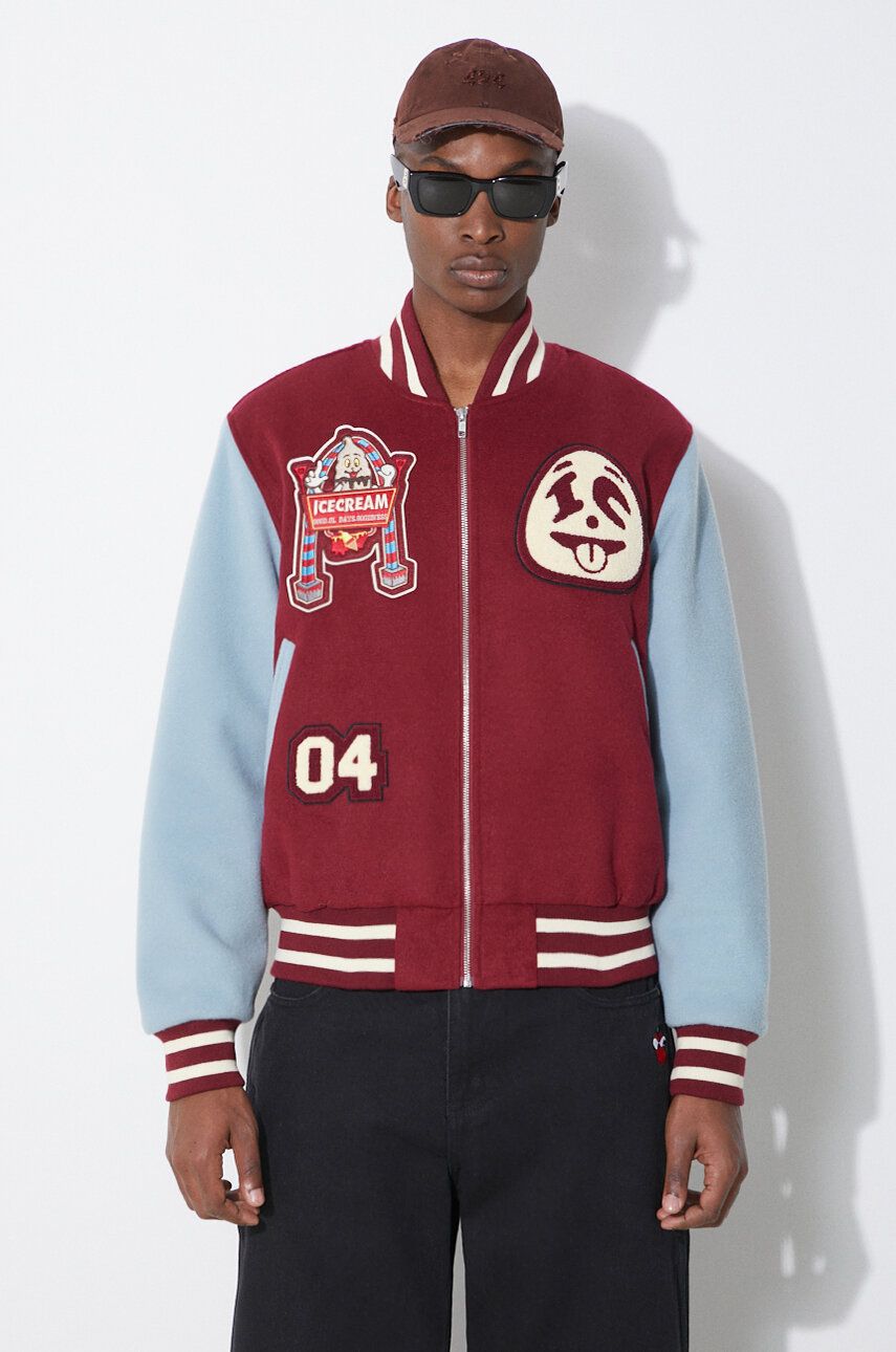 Bomber-takki BBC IceCream ICECREAM Diner Team Varsity Bomber Jacket Burgundia | IC24106, 0