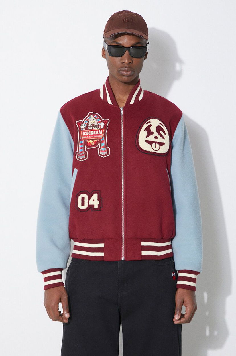 Bomber-takki BBC IceCream ICECREAM Diner Team Varsity Bomber Jacket Burgundia | IC24106