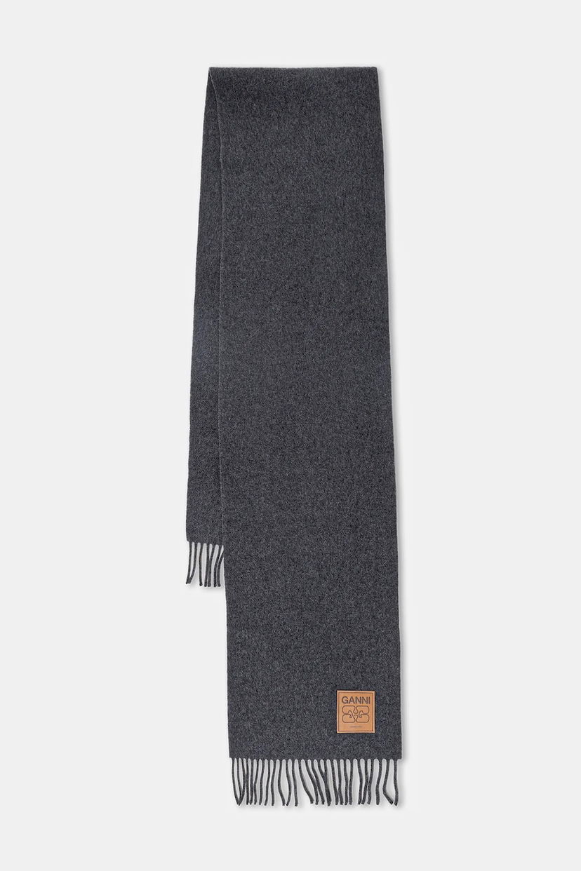 Huivi GANNI Smooth Double Face Wool Solid Scarf Harmaa | A6932