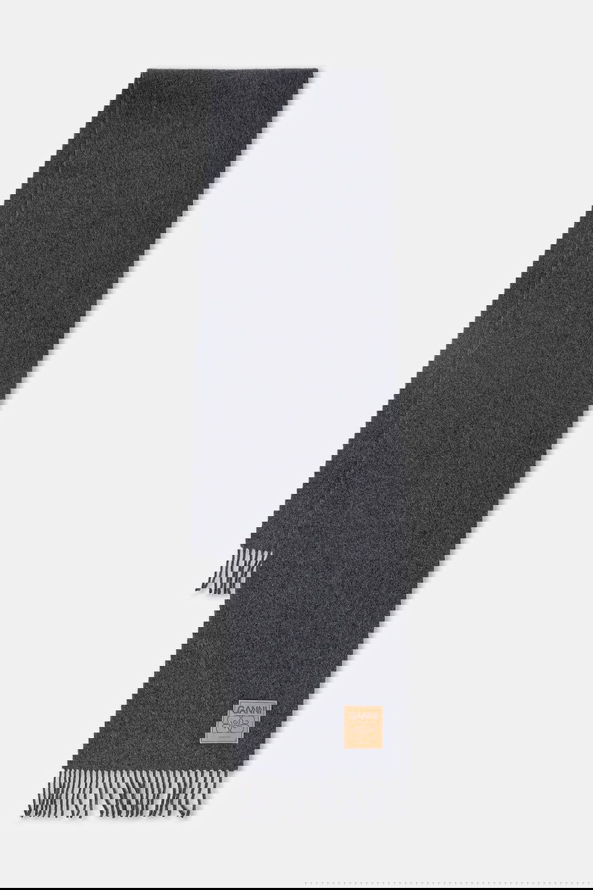 Huivi GANNI Smooth Double Face Wool Solid Scarf Harmaa | A6932, 0