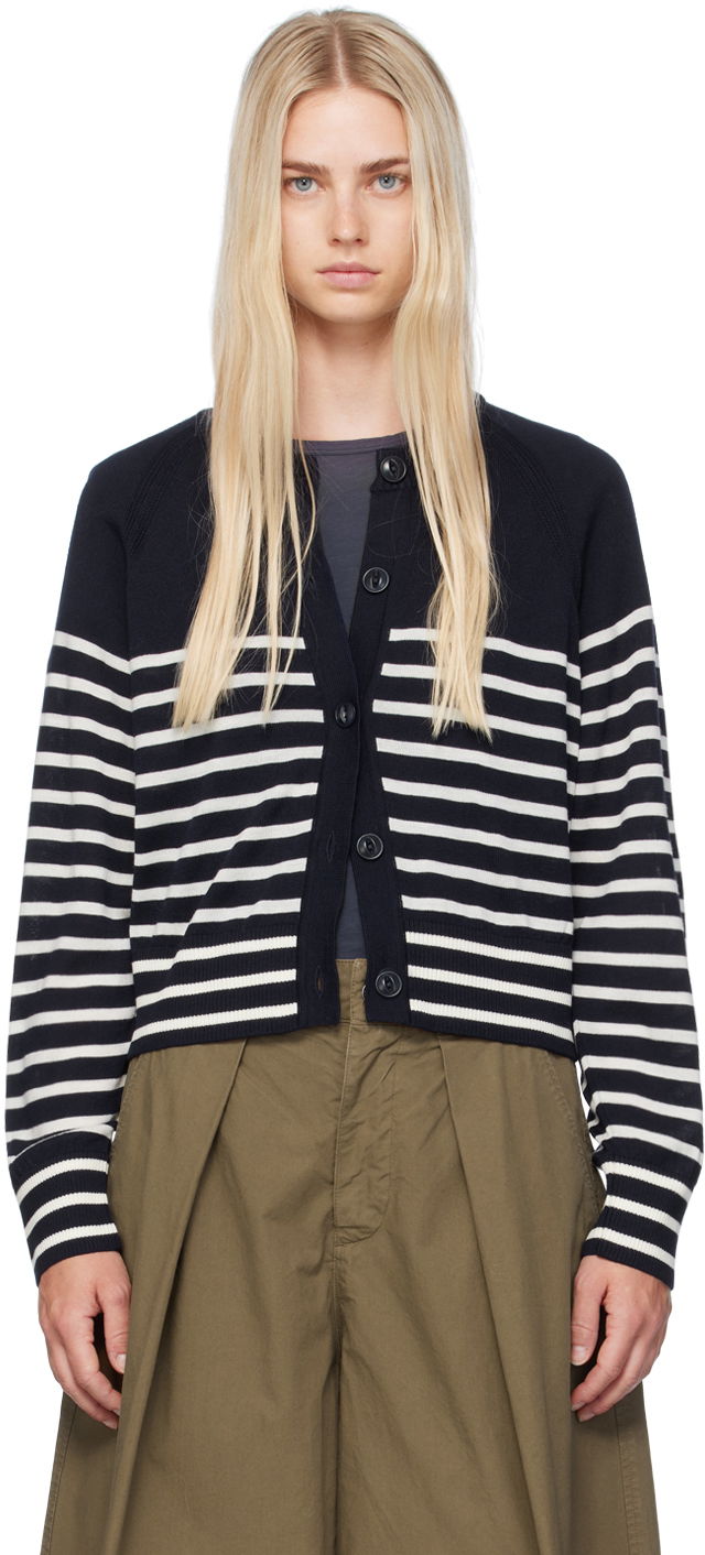 Villapaita YMC YMC Foxtail Stripe Cardigan Tummansininen | Q8WMD