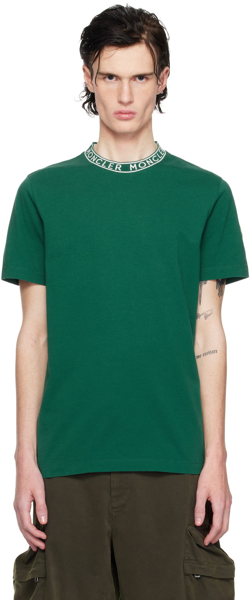 T-paita Moncler Logo-Trimmed Cotton T-Shirt Vihreä | K10918C000278390T