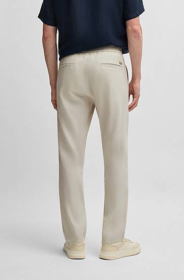Housut BOSS Comfort-Stretch Linen-Blend Regular-Fit Trousers Beige | 50536881, 1