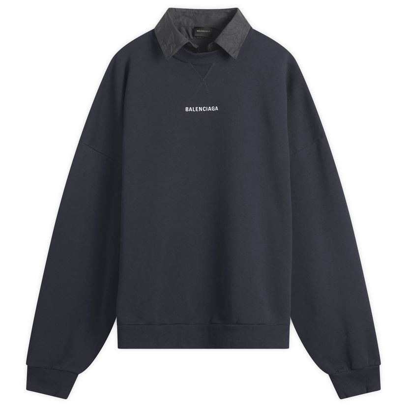 Huppari Balenciaga Logo Layered Collar Sweatshirt Tummansininen | 850363-TTVJ2-1569