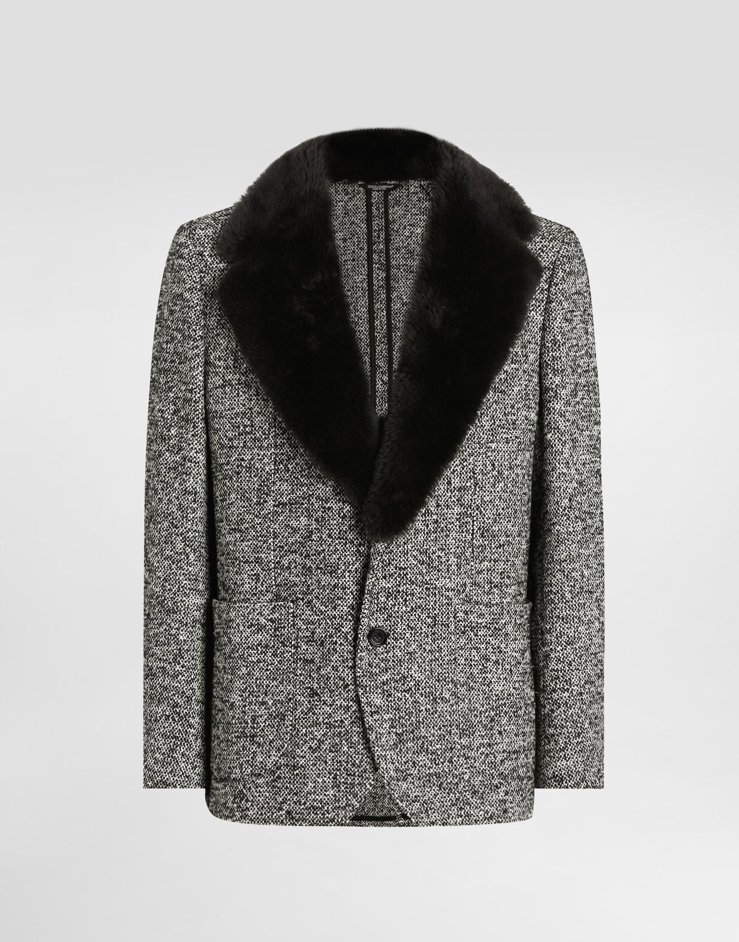 Takki Dolce & Gabbana Dolce & Gabbana Single-Breasted Dotted Wool Jacket with Fur Collar Harmaa | G2VJ9ZFMZAKS8030, 0