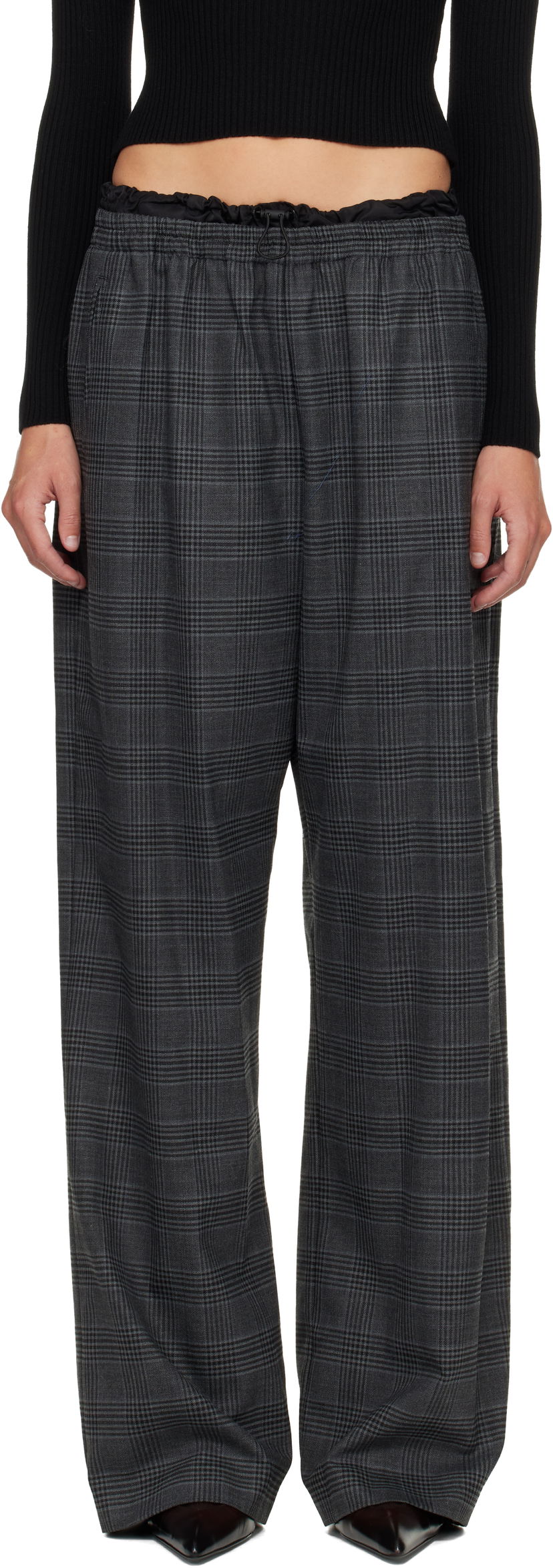 Housut Diesel Plaid Wide-leg Drawstring Waist P-Yrite Trousers Harmaa | A18382 0DEBS