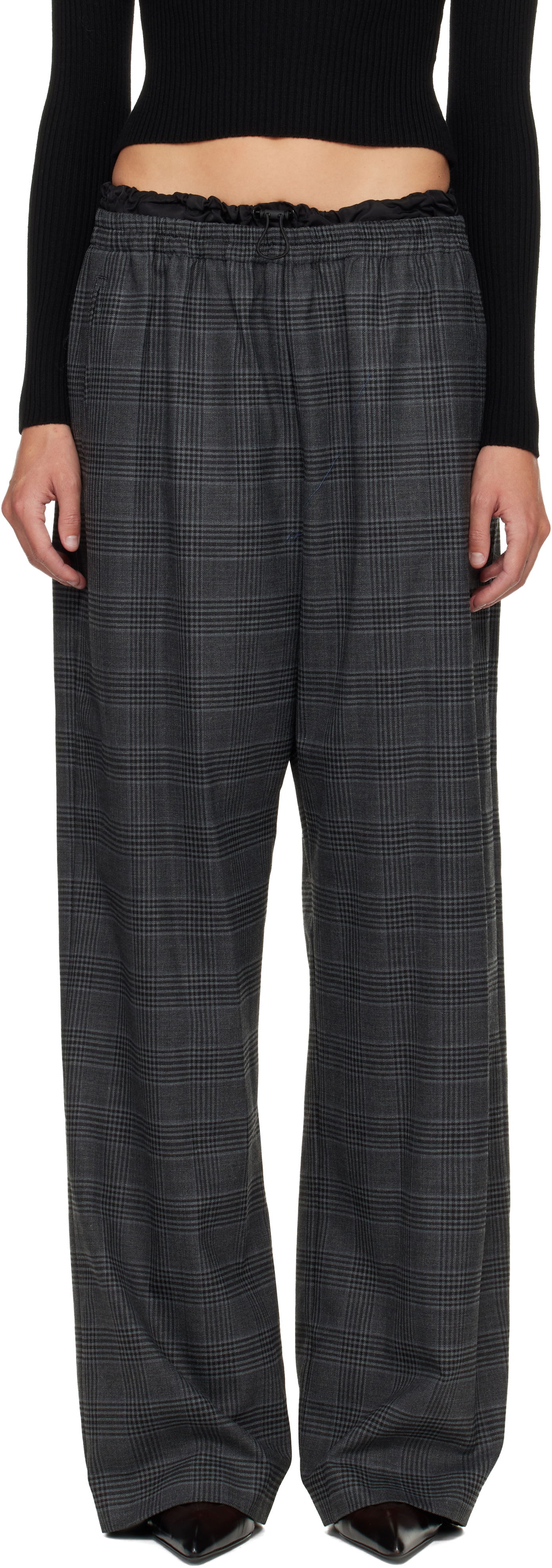 Housut Diesel Plaid Wide-leg Drawstring Waist P-Yrite Trousers Harmaa | A18382 0DEBS, 0