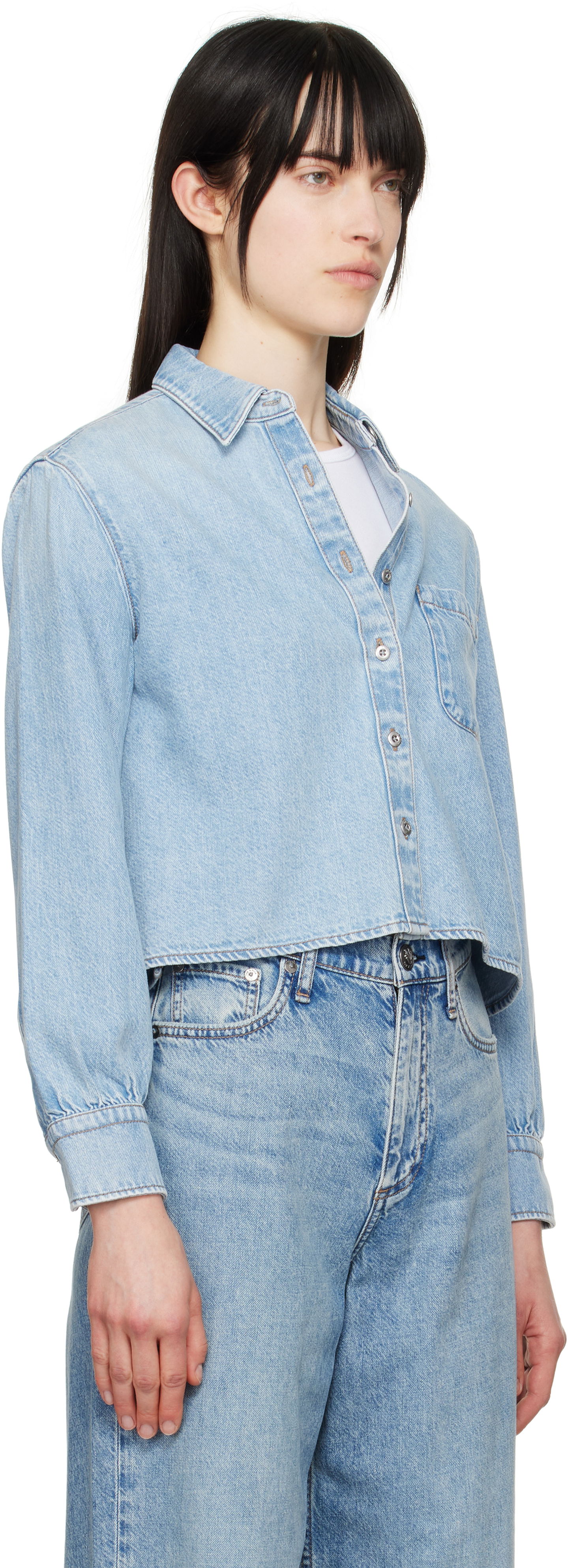 Paita rag & bone Rag & Bone Featherweight Cropped Maxine Denim Shirt Sininen | WDD25S1446UFGR, 1