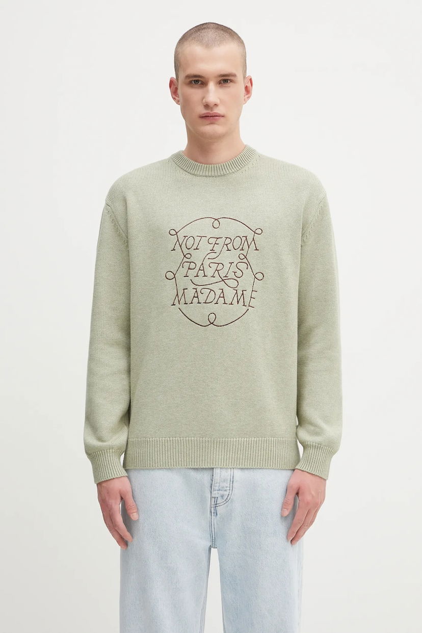 Villapaita Drôle de Monsieur Drôle de Monsieur La Maille Slogan Tresses Wool Sweater Vihreä | H.PO191.WO023